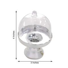 12-Pack Fillable Mini Pedestal Candy Container Clear/Silver - Decorative Candy Treat Favor Boxes with Dome Lid 4"