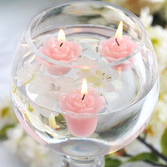 12-Pack Mini Floating Candles Rose Flower Design Pink - Wedding Vase Fillers for Decor 1"
