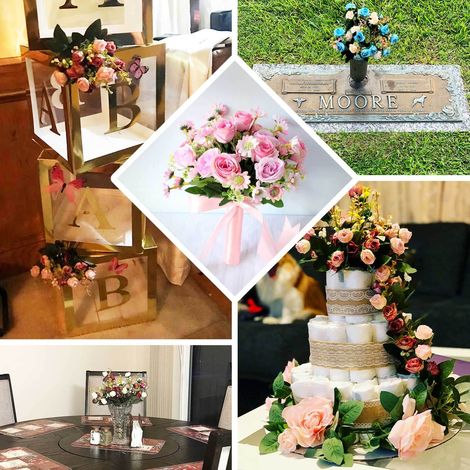 4 Bushes 12" Dusty Rose Real Touch Artificial Silk Rose Flower Bouquet, Faux Bridal Flowers