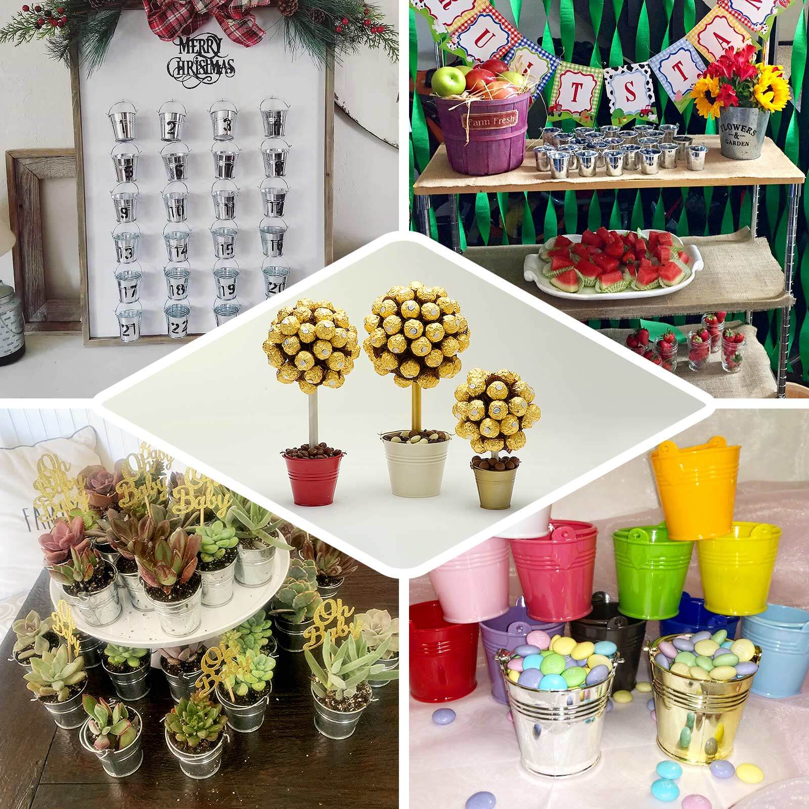 12 Pack 2" Silver Mini Planter Treat Party Favor Boxes, Small Pail Bucket Candy Container Gift Boxes