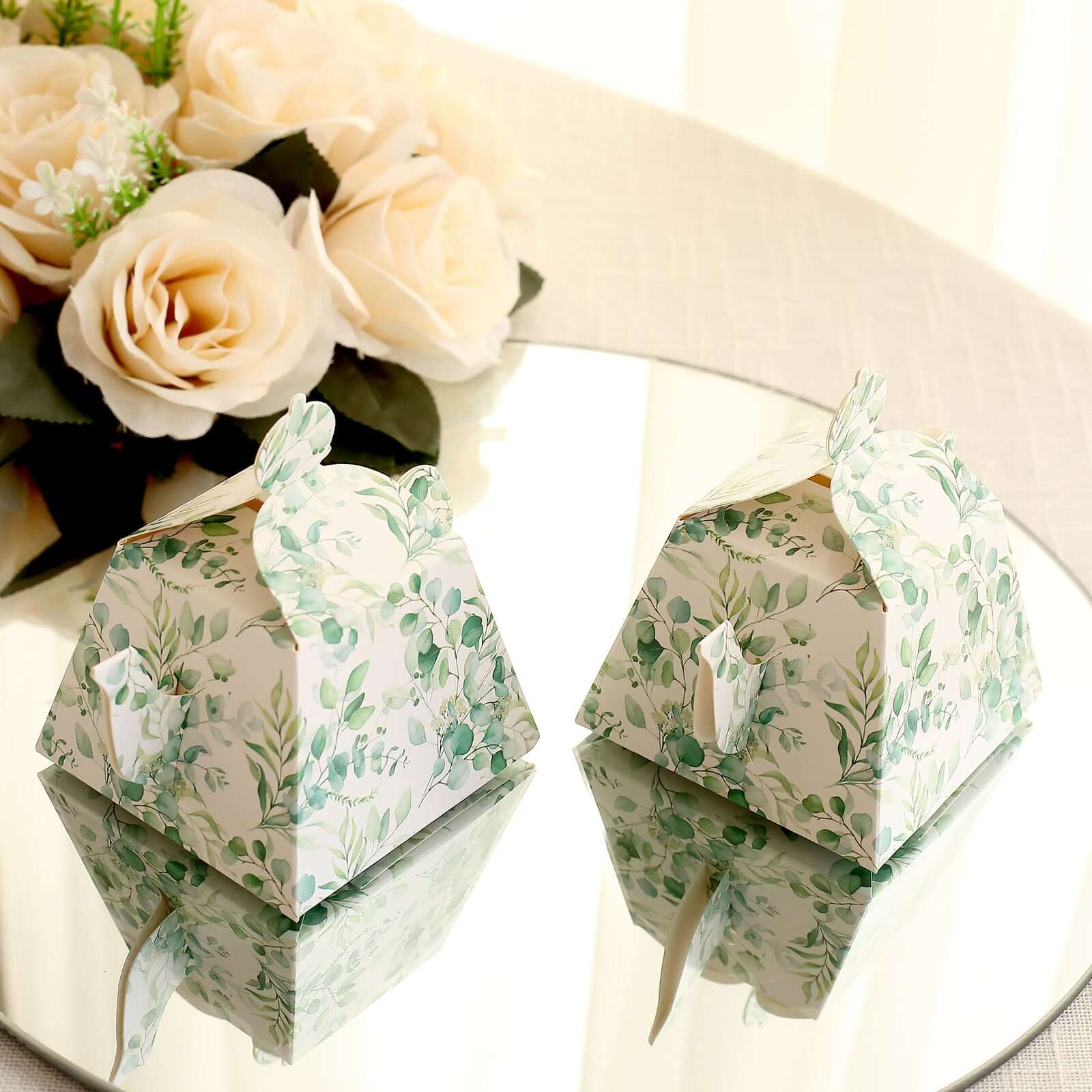 25 Pack Eucalyptus Greenery Mini Teapot Party Favor Boxes, Tea Time Gift Boxes - 5"x4"