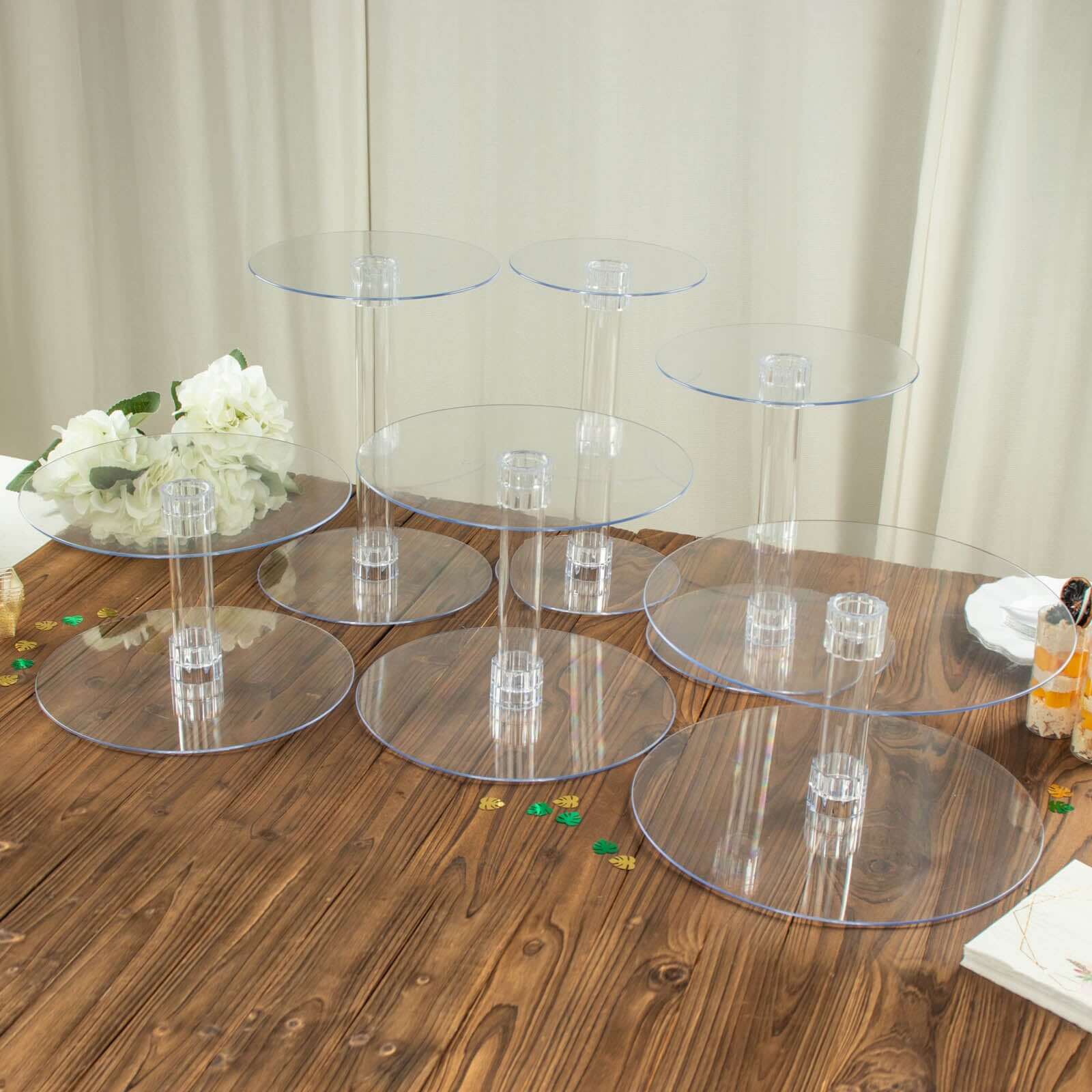 6-Tier Acrylic Cake Stand Set Clear - Assorted Sizes for Buffet Party Tables
