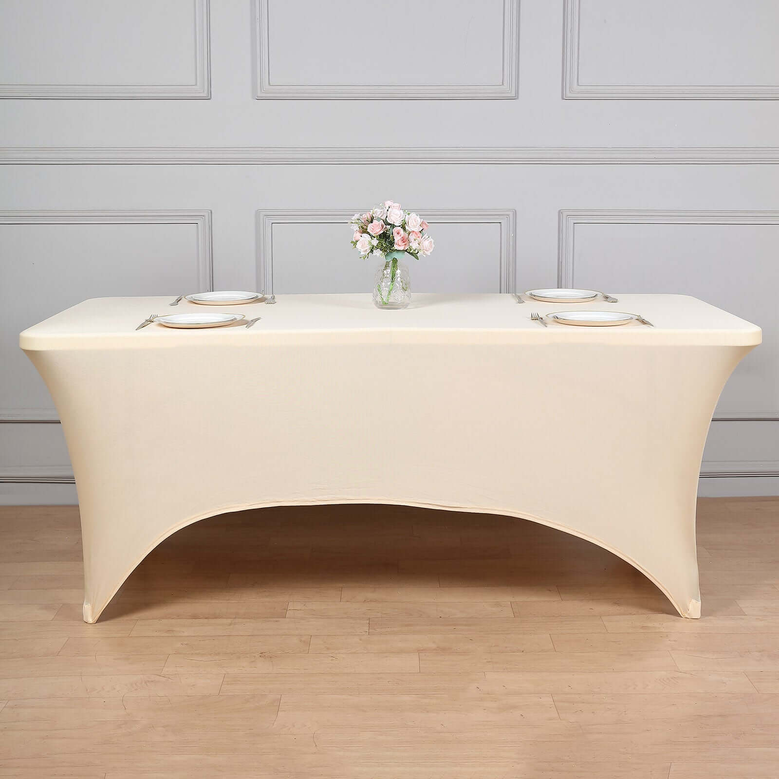 Stretch Spandex 96"x30" Rectangle Table Cover Beige - Durable Form-Fitting Tablecloth