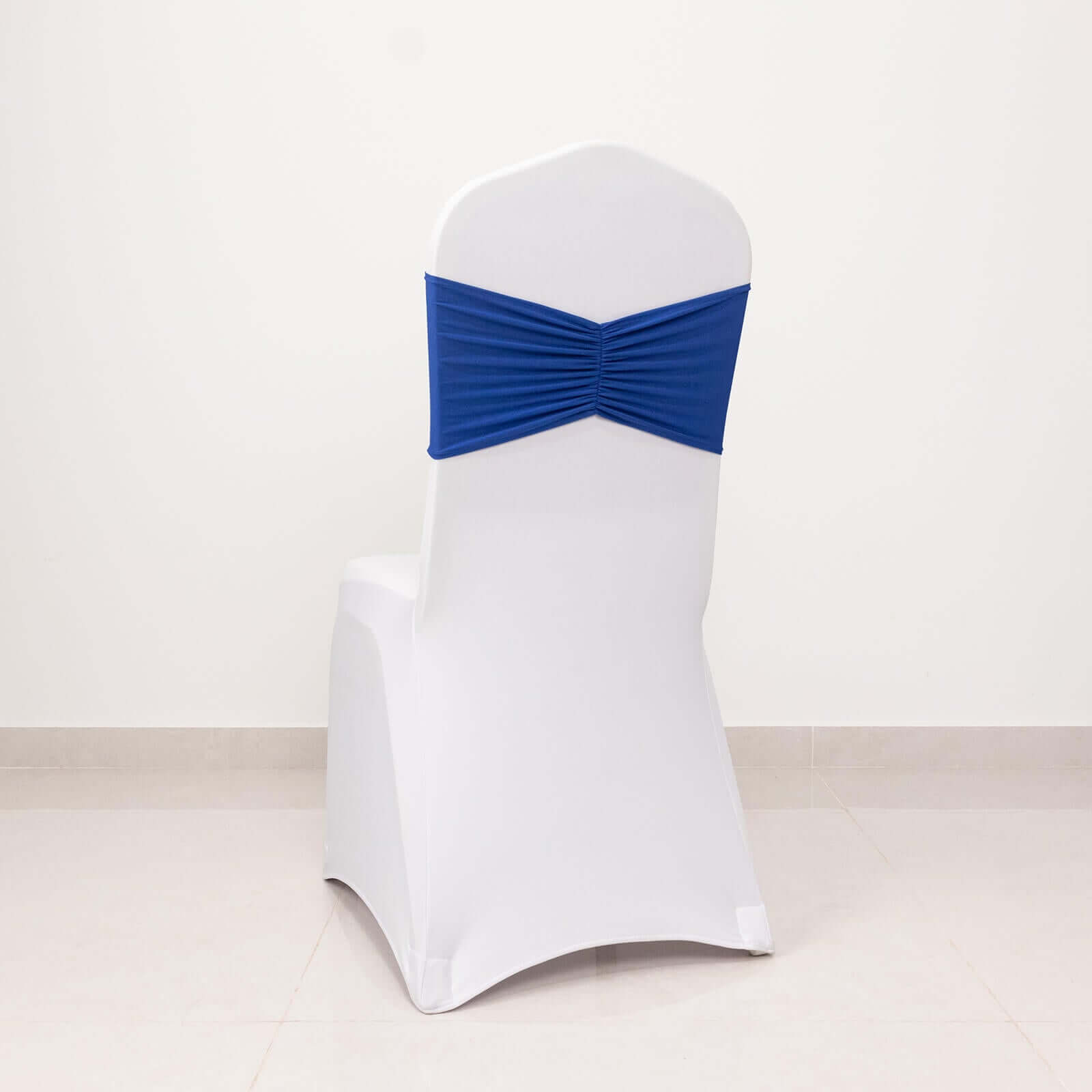 5 Pack Spandex Chair Sashes Royal Blue Ruffled Style - Wide Easy to Use Stretch Chair Bands 8"x13"