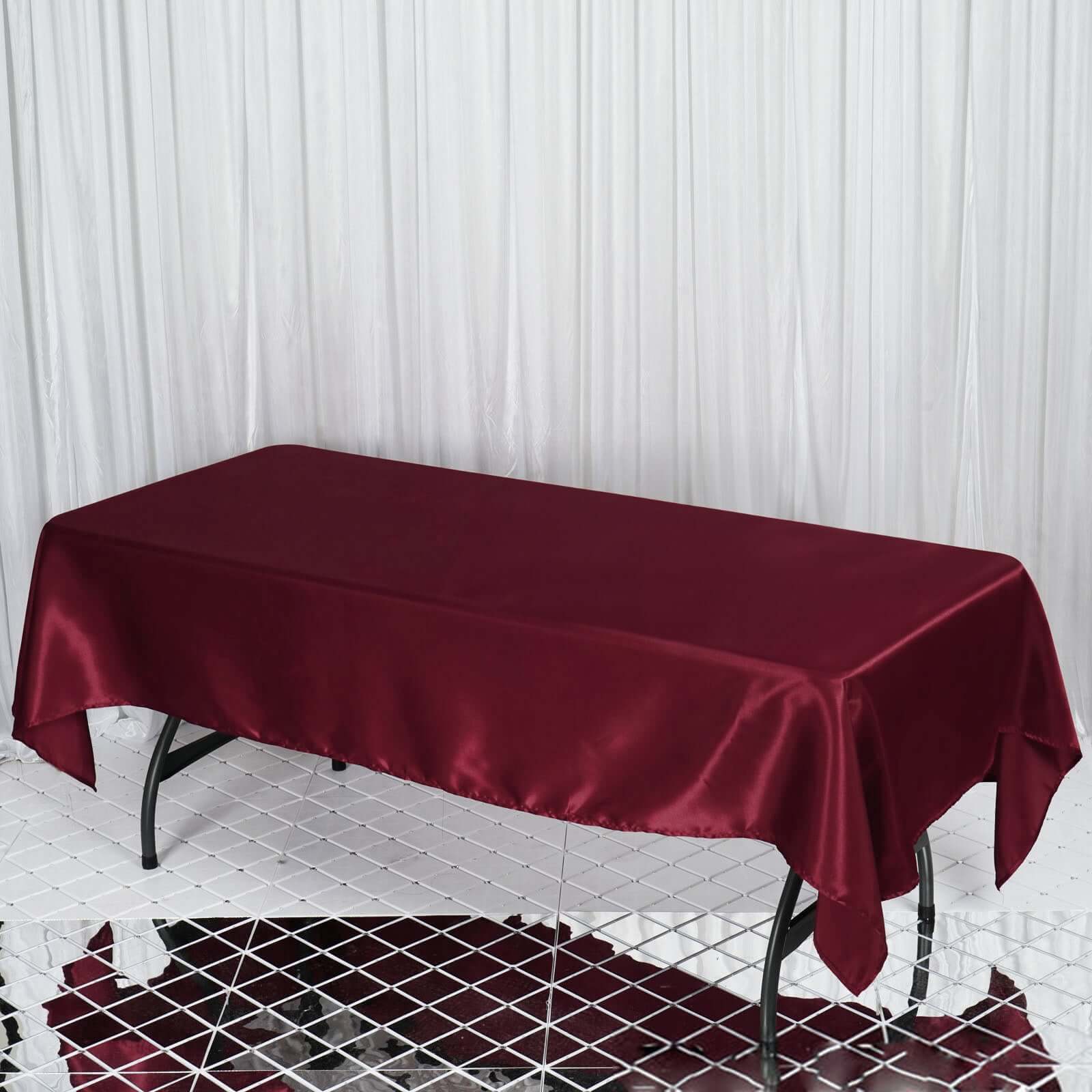 Satin Rectangular 60"x102" Tablecloth Burgundy - Smooth and Lustrous Table Cover