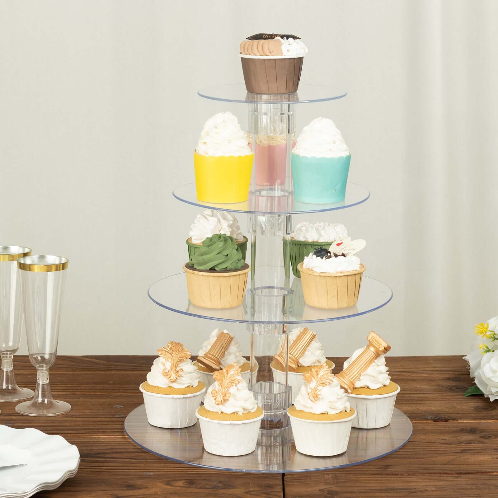 4-Tier Acrylic Round Cupcake Stand Clear - Buffet Party Tables 14"