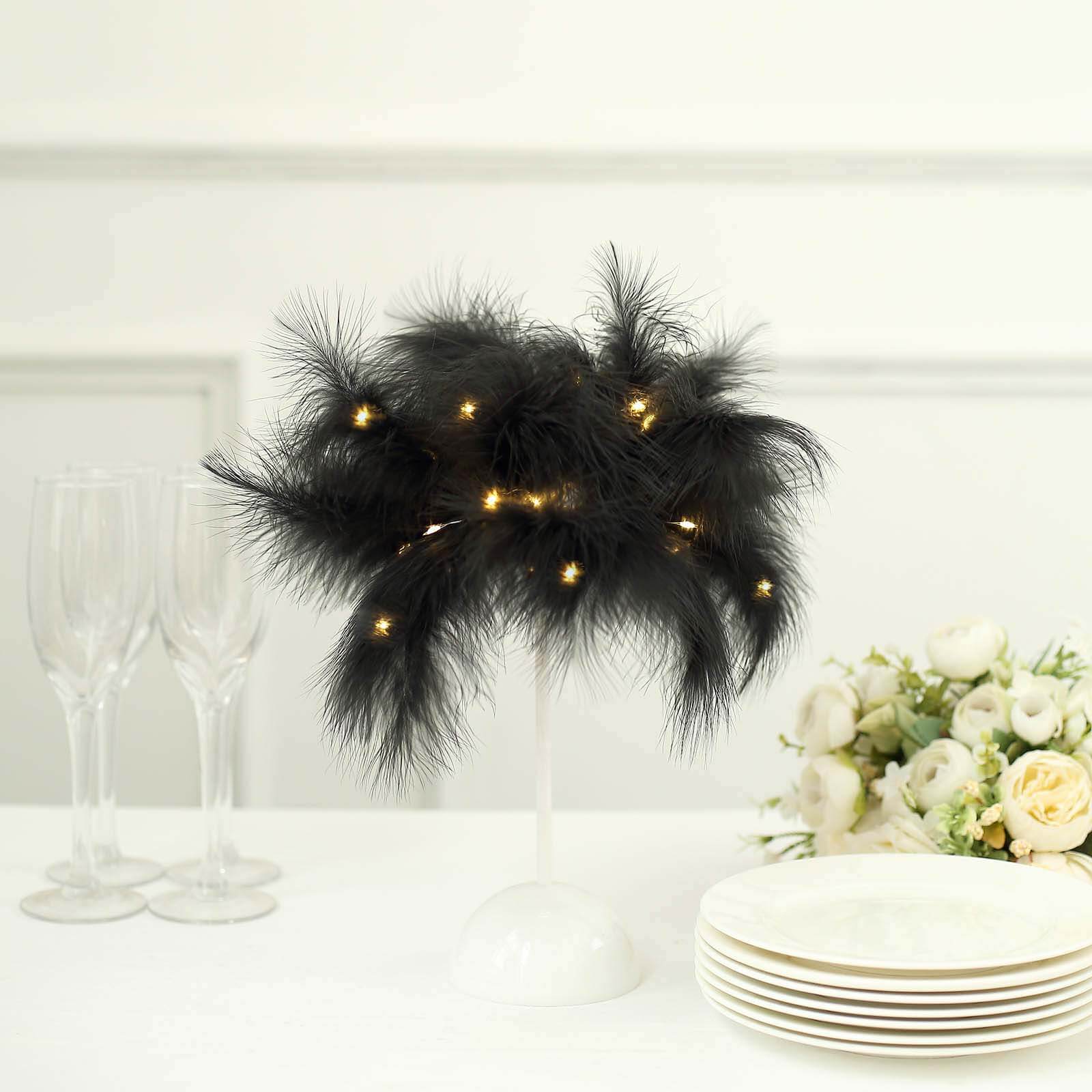 Table Lamp Feather Design Black LED Battery Operated - Cordless Wedding Centerpiece 15"