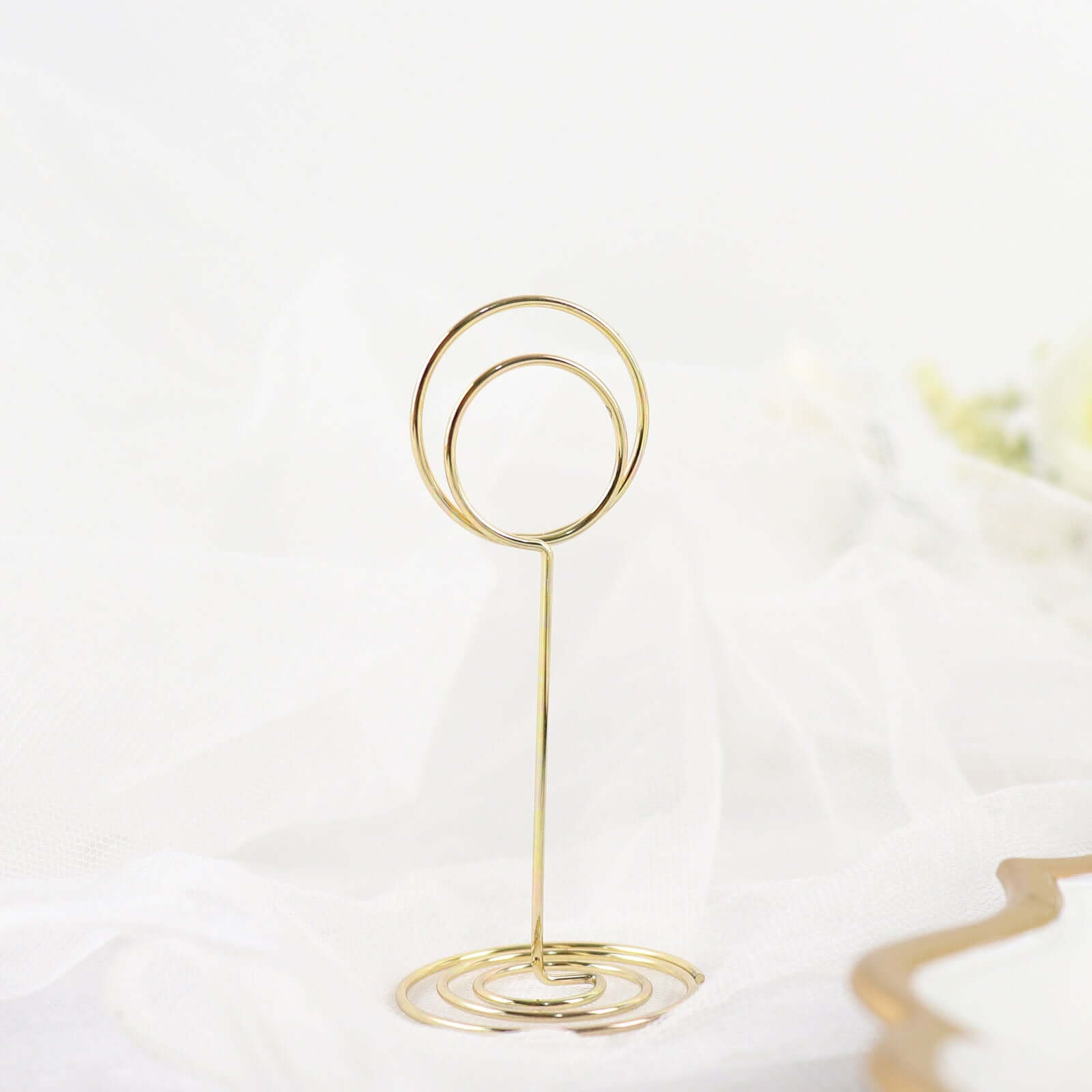 10-Pack Metal Card Holder Stands Mini Circle Hoop Design Gold - Table Number Stands and Wedding Place Card Menu Clips 3.5"