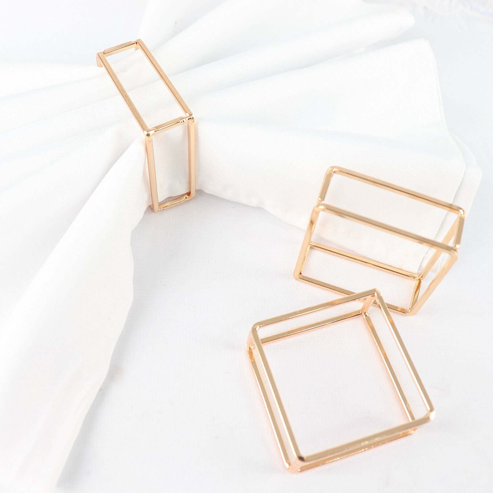 4 Pack Gold Metal Hollow Square Napkin Rings, Modern Geometric Cube Napkin Holders