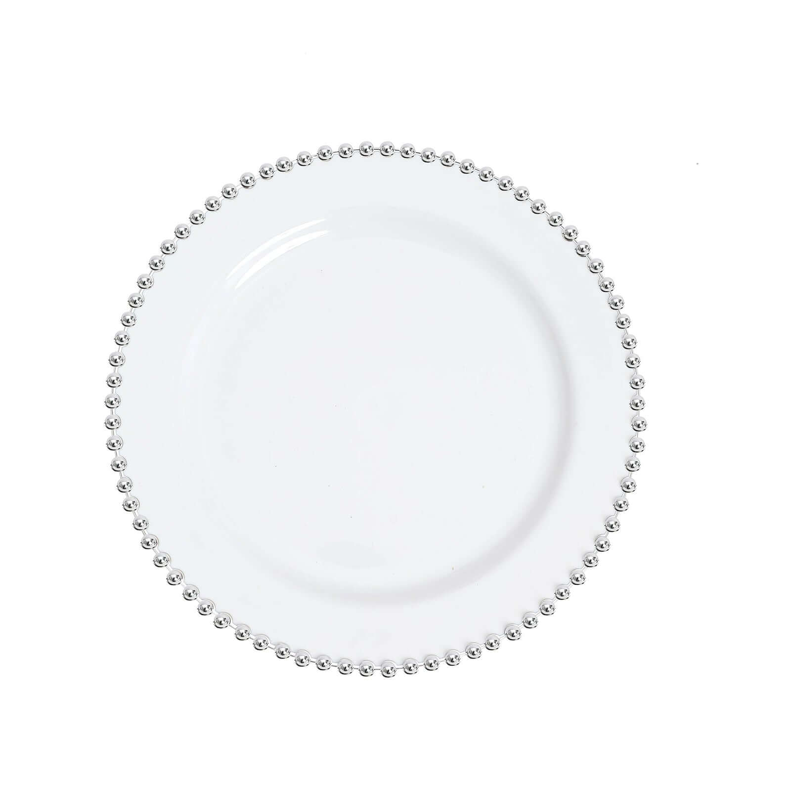 10-Pack White Plastic Dessert Plates – 8" Round with Silver Beaded Rim, Disposable for Parties & Events