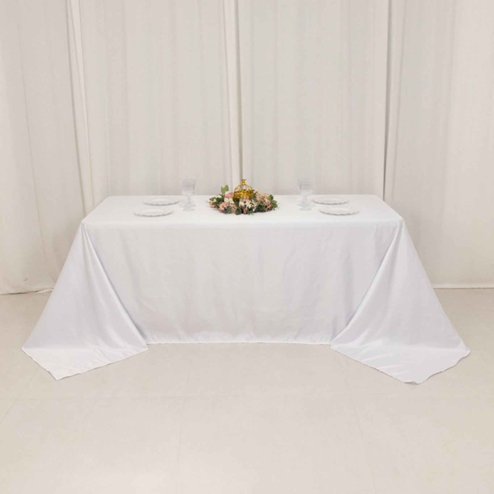 Lamour Satin 90"x132" Rectangle Tablecloth White - Soft & Silk-Like Seamless Table Cover for Weddings & Parties
