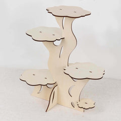 5-Tier Wooden Cake Stand Natural Tree Tower Design with Laser Cut Details - Rustic Cupcake Dessert Display 19" Tall