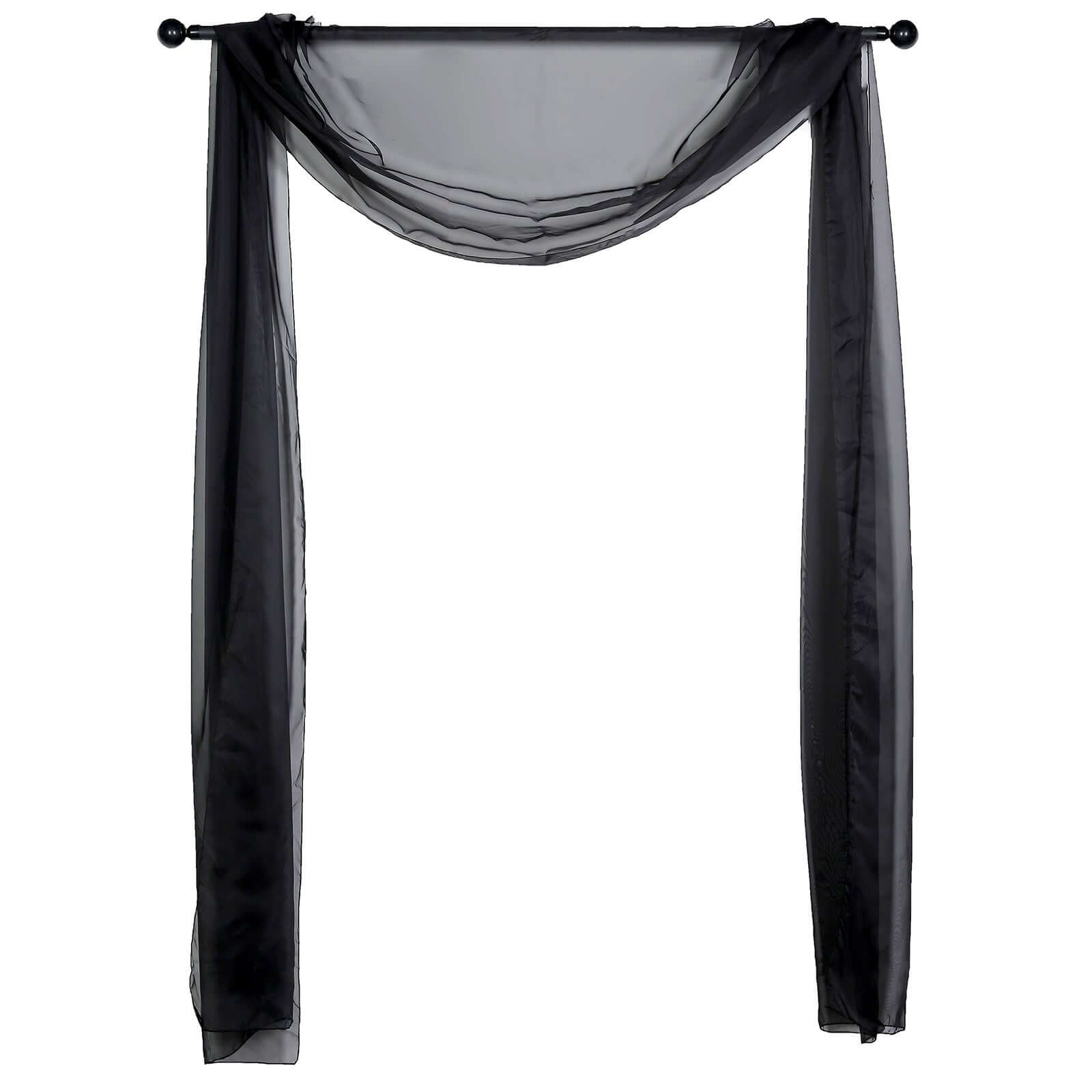 18ft Black Sheer Organza Wedding Arch Drapery Fabric, Window Scarf Valance