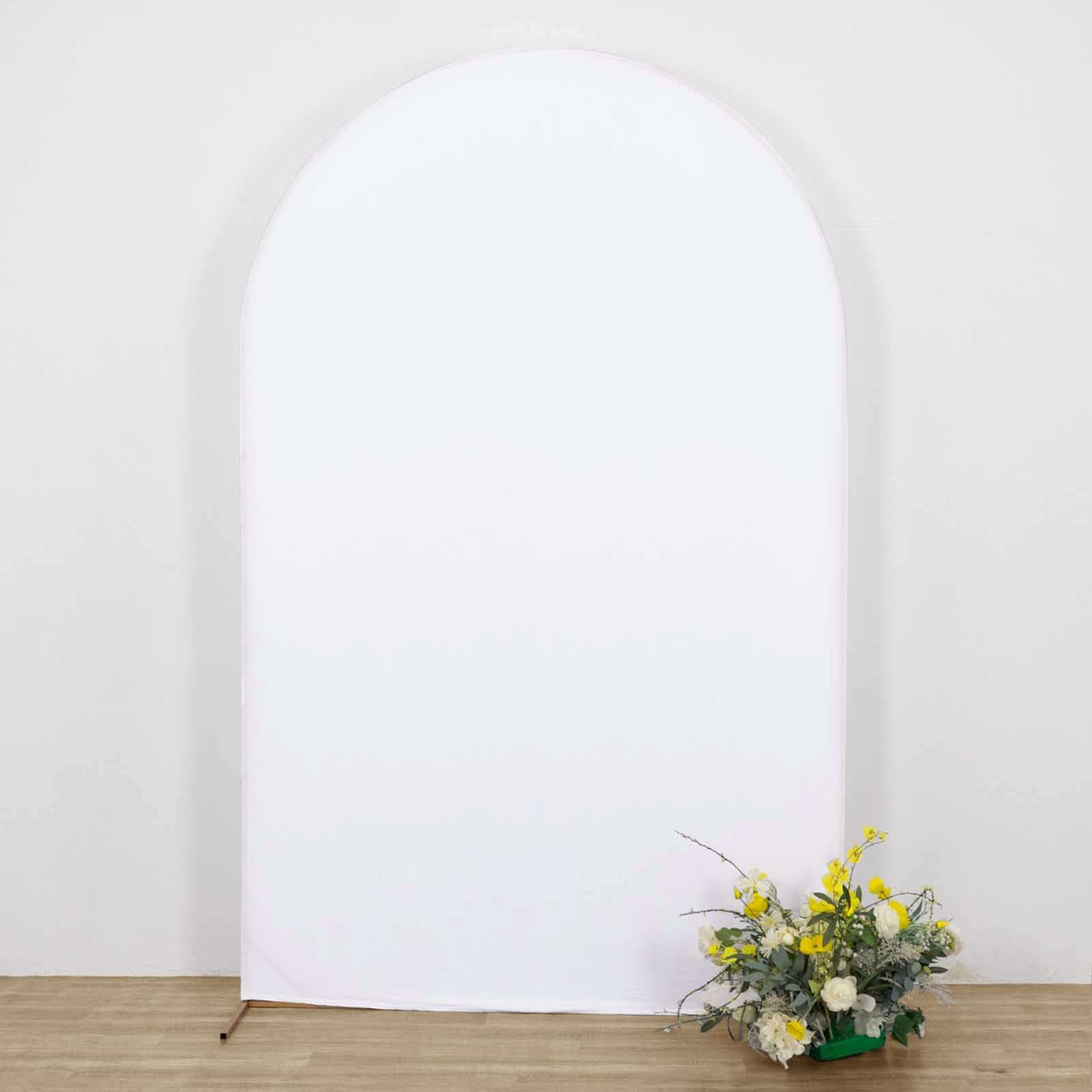 8ft Matte White Spandex Fitted Wedding Arch Cover For Round Top Chiara Backdrop Stand