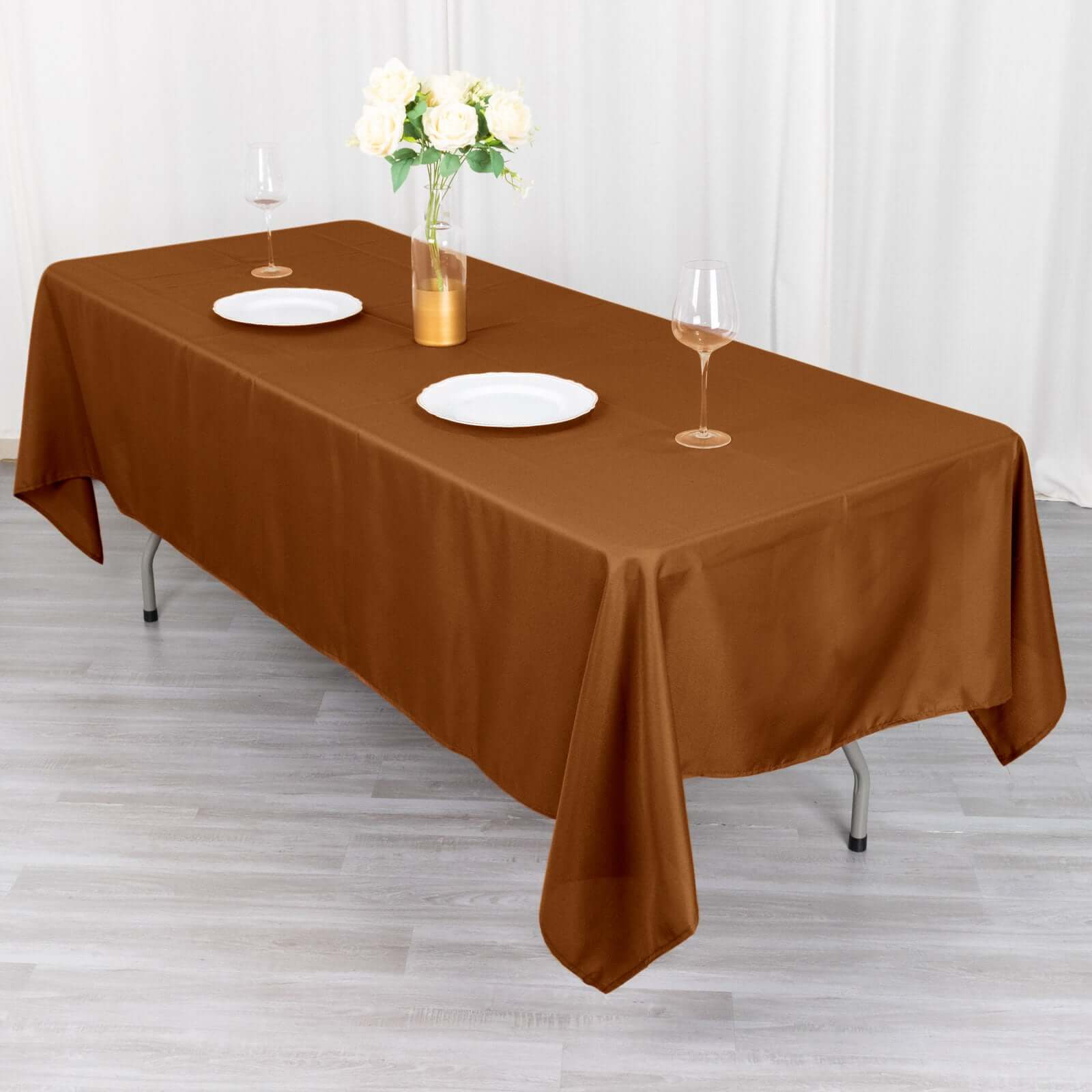 Polyester 60"x102" Rectangle Tablecloth Cinnamon Brown - Durable and Stylish Table Cover