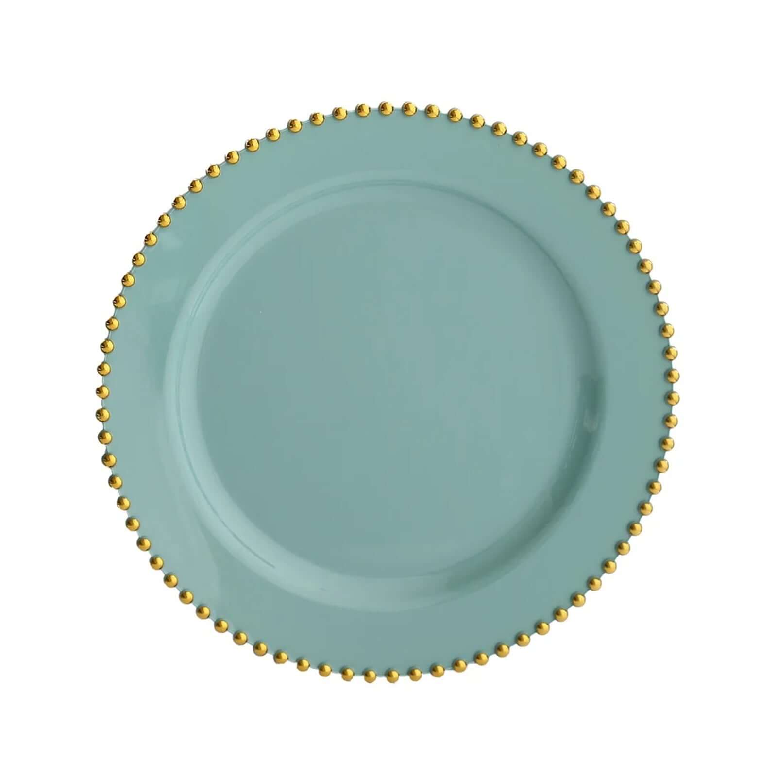 10-Pack Plastic 10" Round Dinner Plates in Dusty Sage Green with Gold Beaded Rim - Disposable Party Plates for Banquets & Festive Occasions