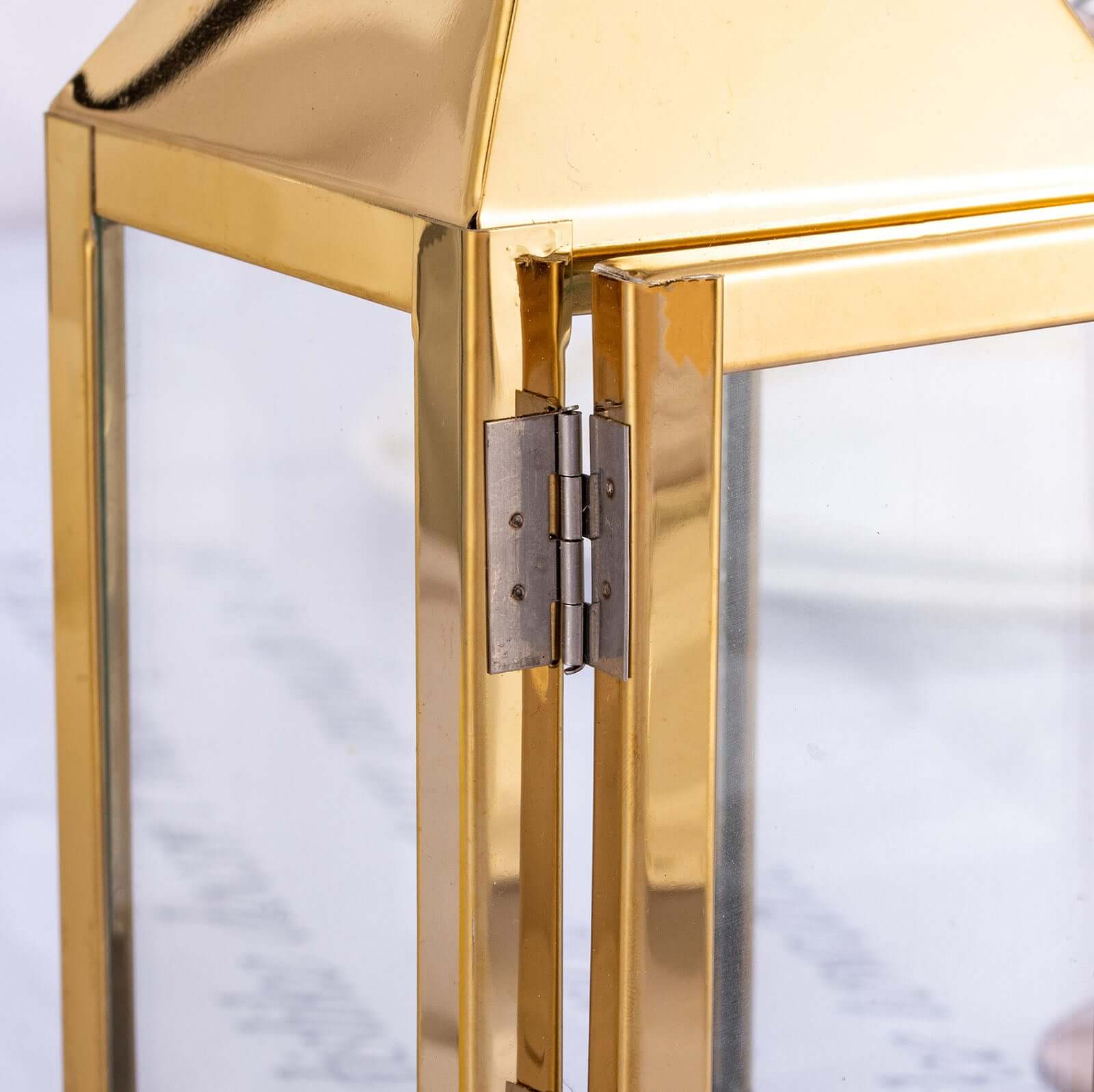 Stainless Steel Candle Lantern Crown Top Design Gold - Outdoor Metal Patio Lantern Centerpiece 8"