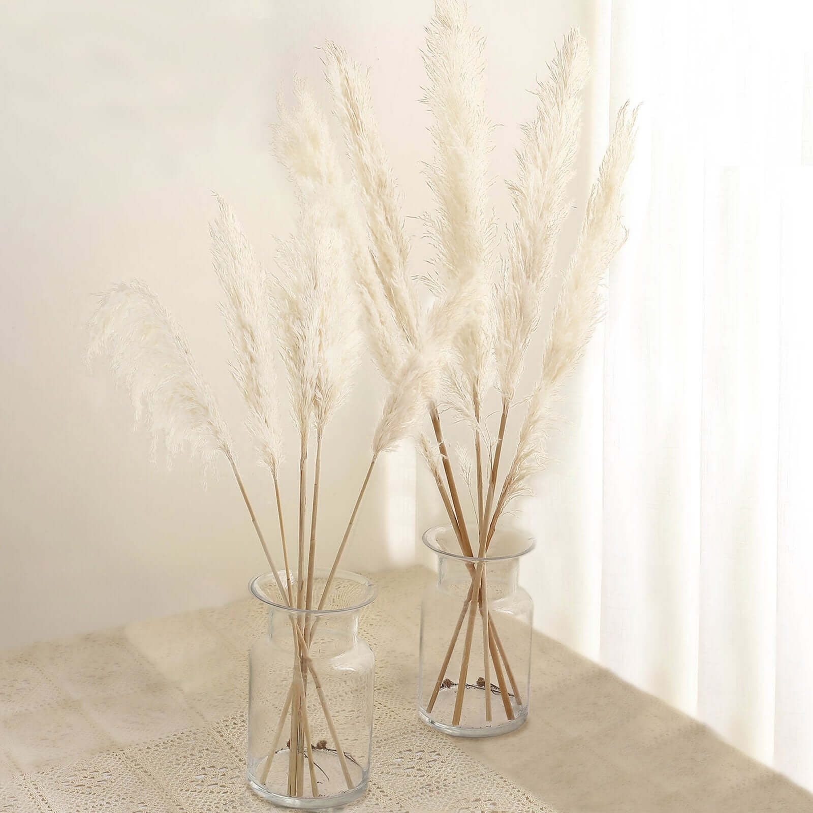 6 Stems Natural Dried Pampas Grass Decor Off White Tint - Versatile Plant Sprays for Boho Chic Vase Displays Backdrops & Event Styling 32"