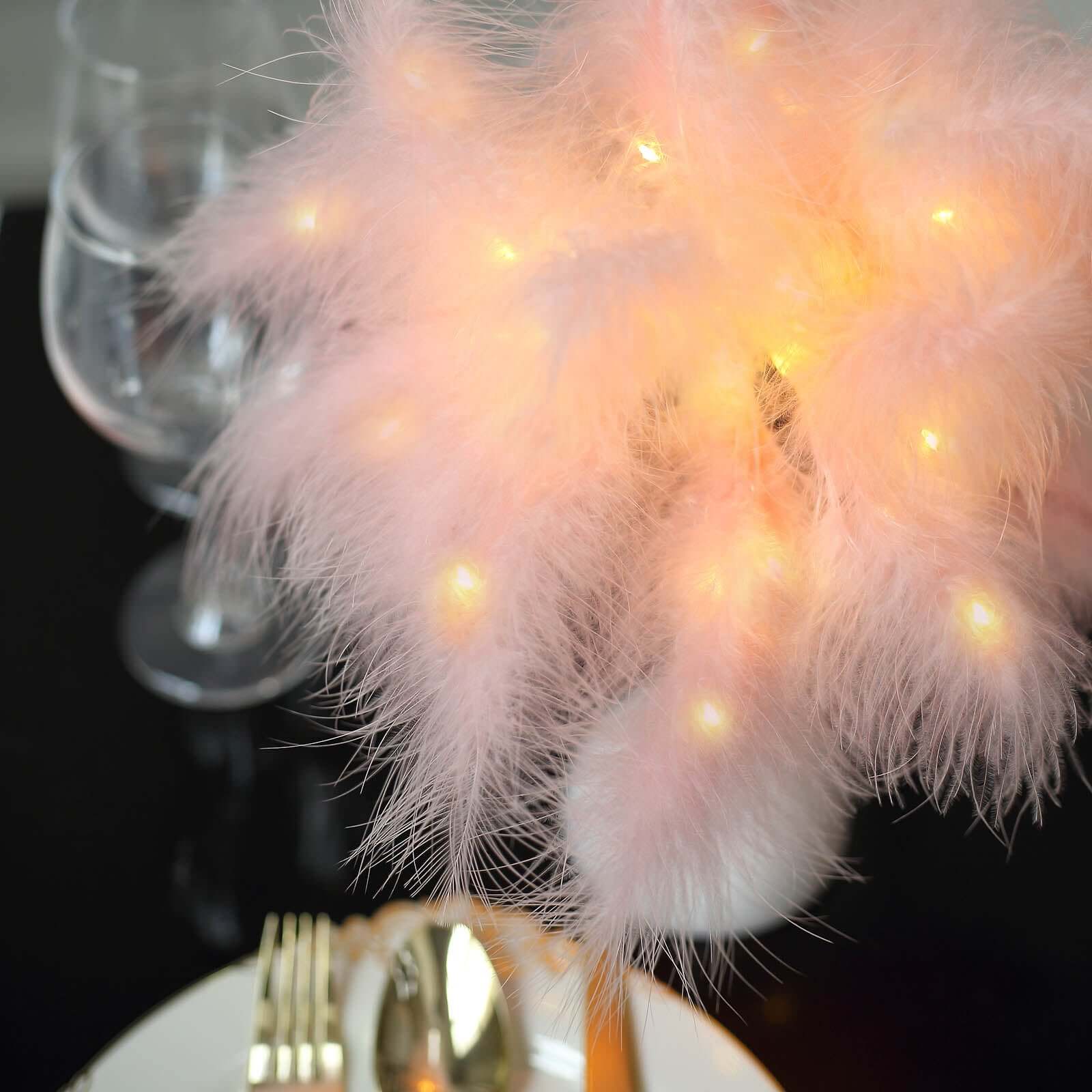 Table Lamp Feather Design Blush LED Battery Operated - Cordless Wedding Centerpiece 15"