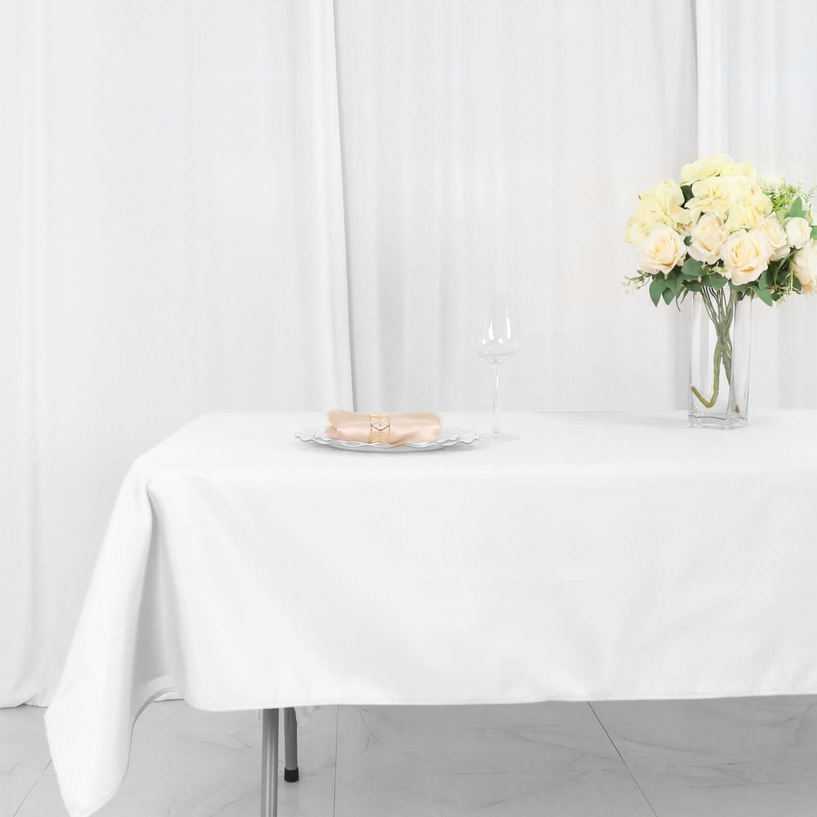 Polyester 54"x96" Rectangle Tablecloth White - Wrinkle-Resistant & Easy-to-Care Table Cover for Weddings & Events