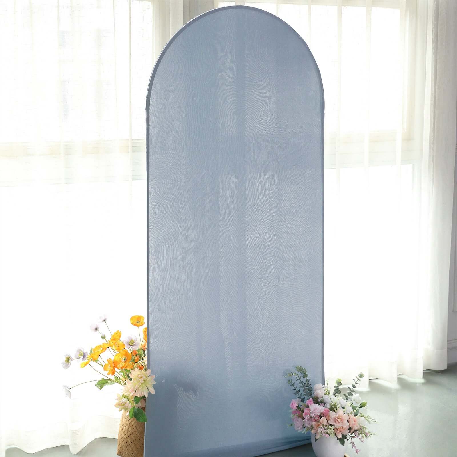 6ft Matte Dusty Blue Spandex Fitted Chiara Backdrop Stand Cover For Round Top Wedding Arch