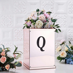 Decorative Rhinestone Alphabet "Q" Letter Stickers, Glitter Adhesive Craft Letters Black DIY Sparkle Embellishments 6"