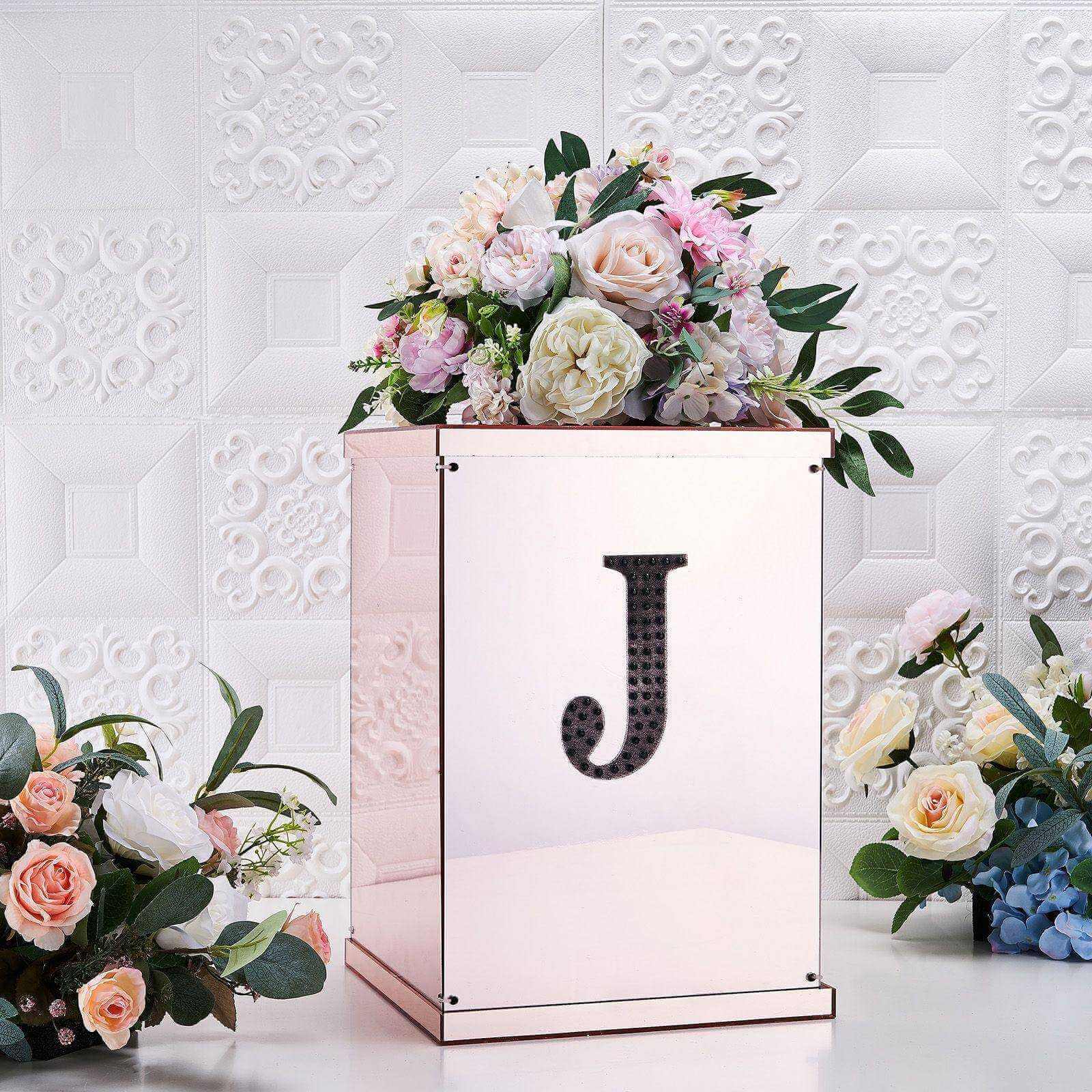 Decorative Rhinestone Alphabet "J" Letter Stickers, Glitter Adhesive Craft Letters Black DIY Sparkle Embellishments 6"