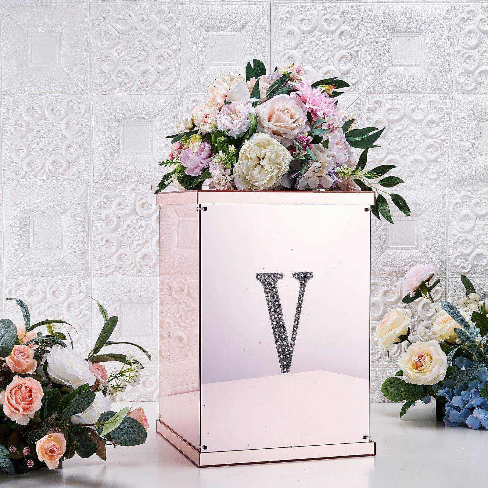 Decorative Rhinestone Alphabet "V" Letter Stickers, Glitter Adhesive Craft Letters Silver DIY Sparkle Embellishments 6"
