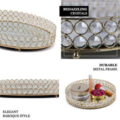Set of 2 Metal Serving Trays 13", 9" Round Gold with Mirrored Top, Classy Decorative Vanity Tray Centerpiece