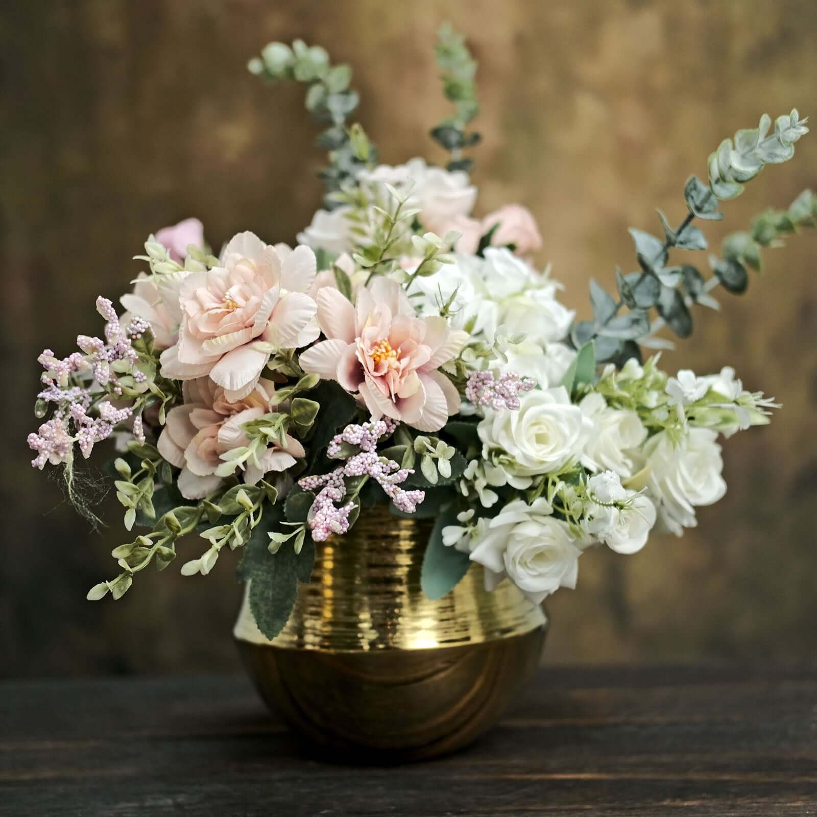 2-Pack Flower Plant Pots Textured Round Design Metallic Gold - Ceramic Cylindrical Bell Shaped Planters 6"