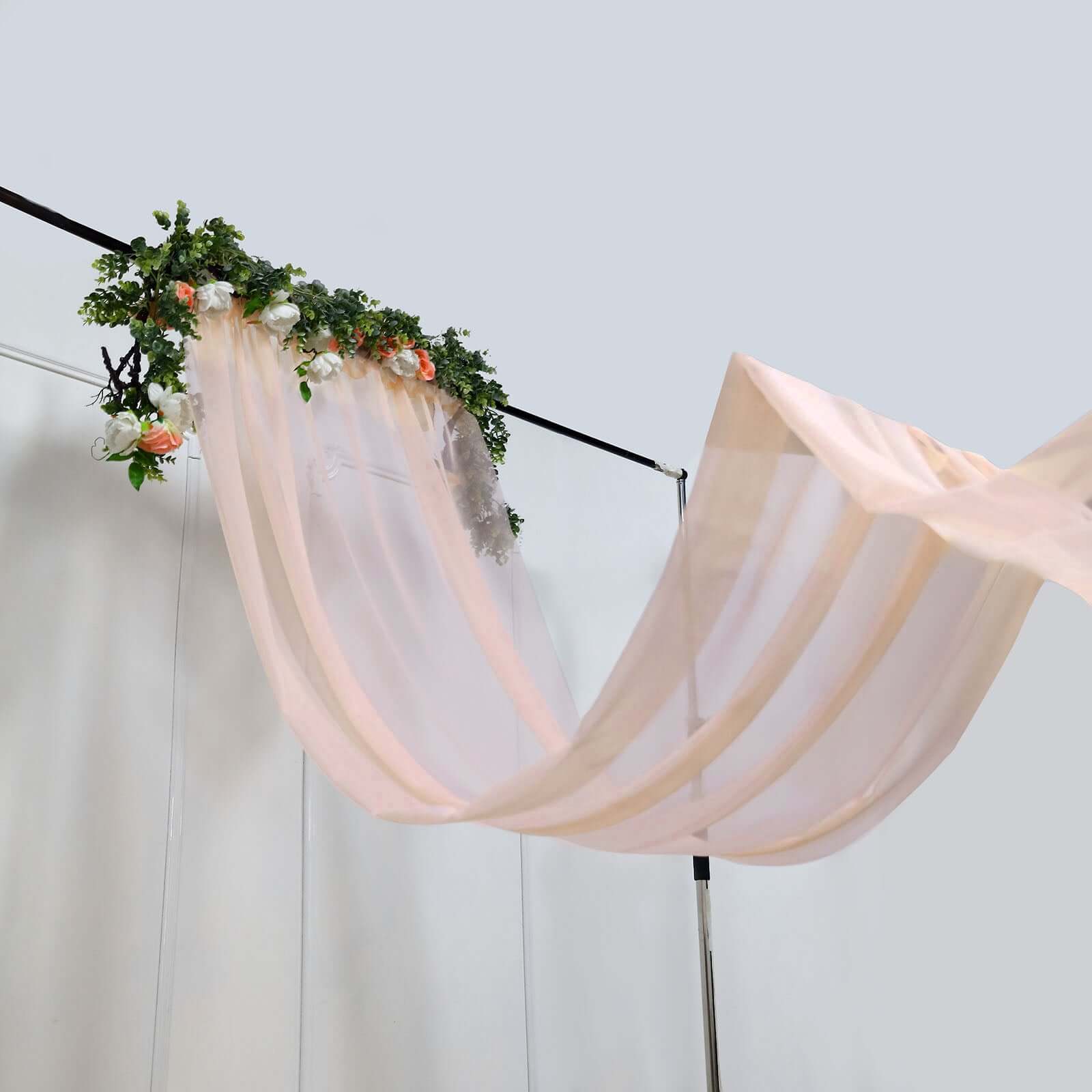 5ftx14ft Blush Chiffon Curtain Panel, Durable Flame Resistant Backdrop Ceiling Drapery With Rod Pocket
