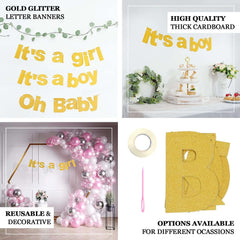 3ft Gold Glittered Oh Baby Paper Hanging Baby Shower Garland Banner