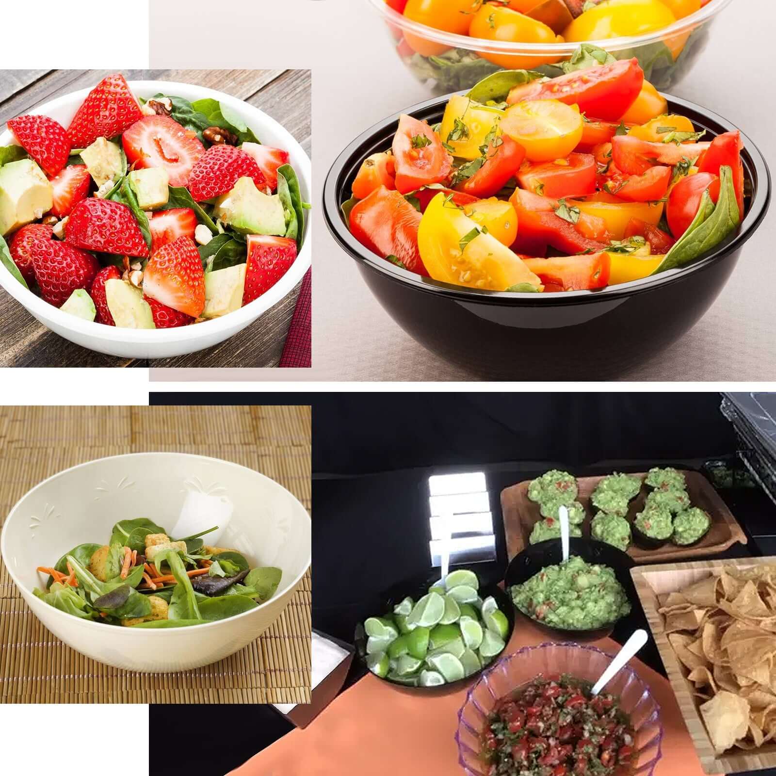 4-Pack Plastic Salad Bowls Clear - Sturdy Medium Disposable Dishes for Parties 32oz
