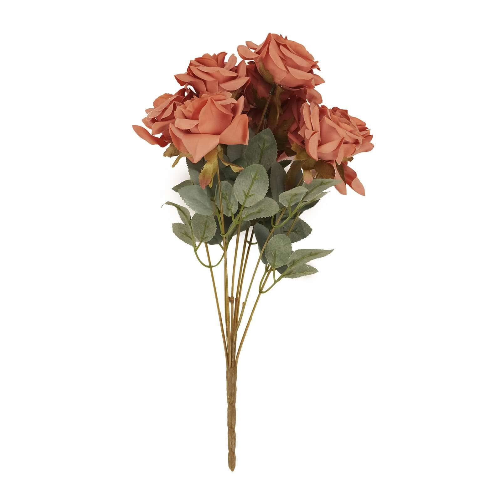 2 Bouquets 17" Terracotta (Rust) Real Touch Artificial Silk Rose Flower Bushes