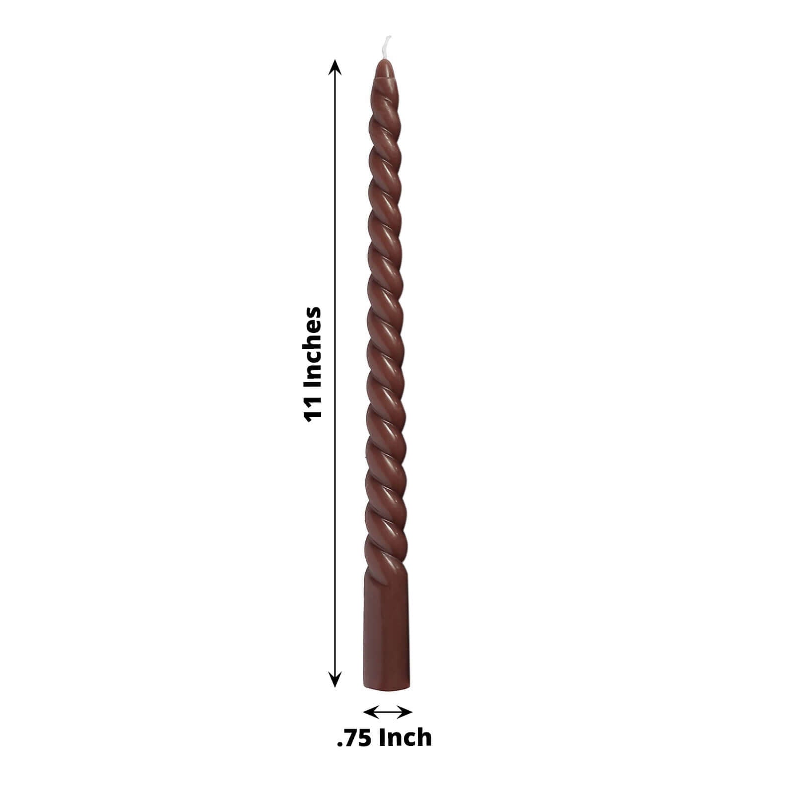 12-Pack Taper Candles Spiral Long Burn Wick Design Mocha Brown - Premium Unscented Wax Dinner Candle Sticks 11"