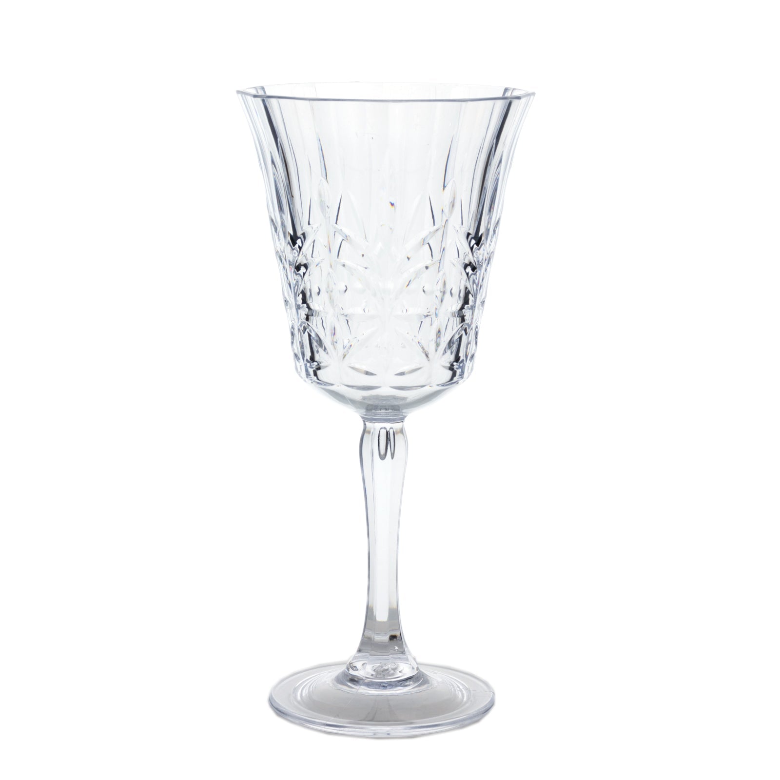 6 Pack Shatterproof Plastic Cocktail Glasses Clear with Embossed Leaf Pattern, 10oz Reusable Wine Glasses - 8"