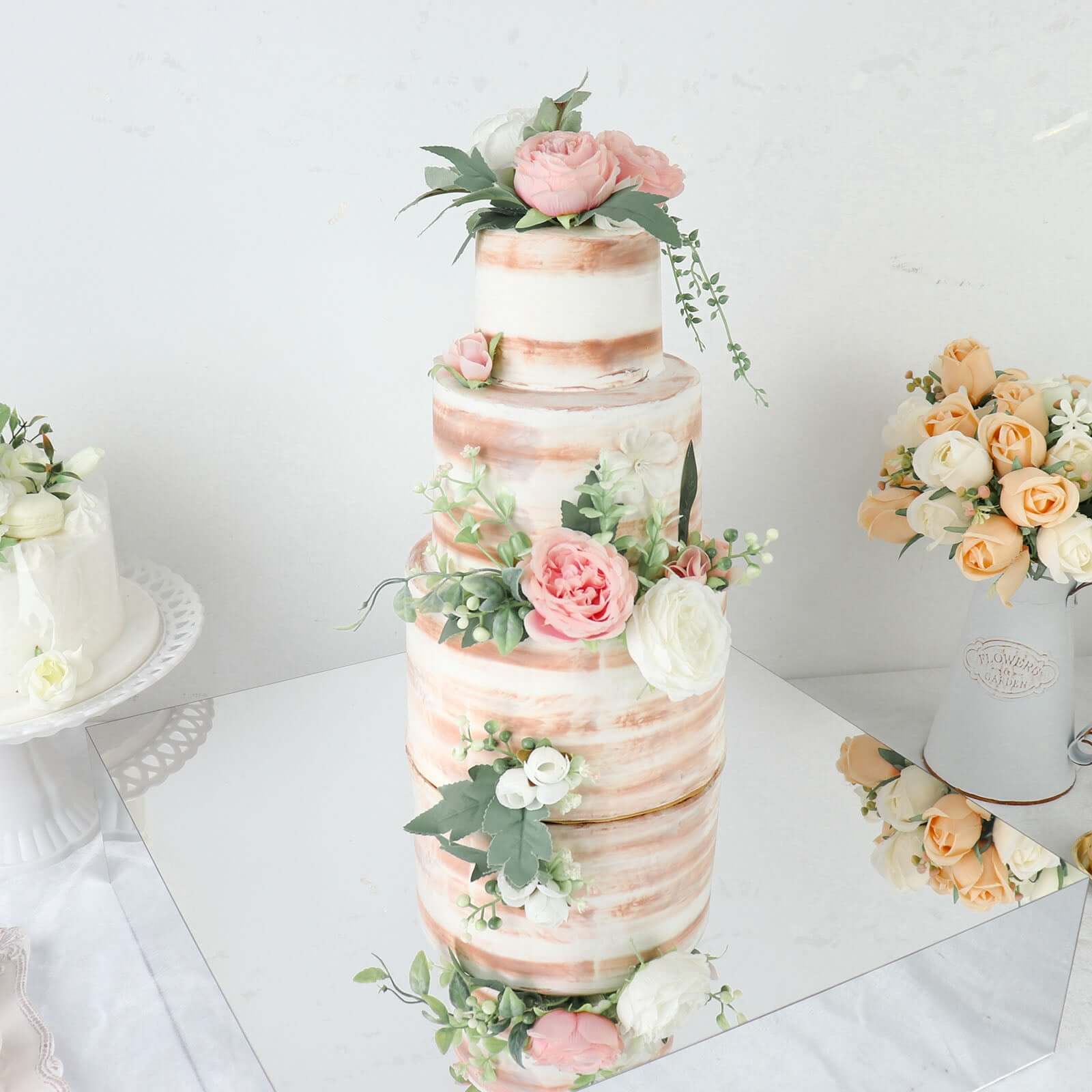 Acrylic Cake Box Stand Pedestal Riser Mirror Finish Silver - Decorative Display for Weddings 18"x18"