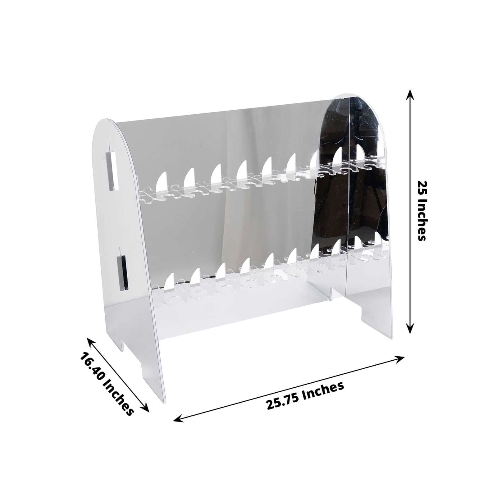 2-Tier Champagne Glass Holder Display Stand Table Top in Silver Mirror Finish - Modern Stemware Rack Cocktail Drink Holder with 18 Hooks for Events & DIY Bars 25"