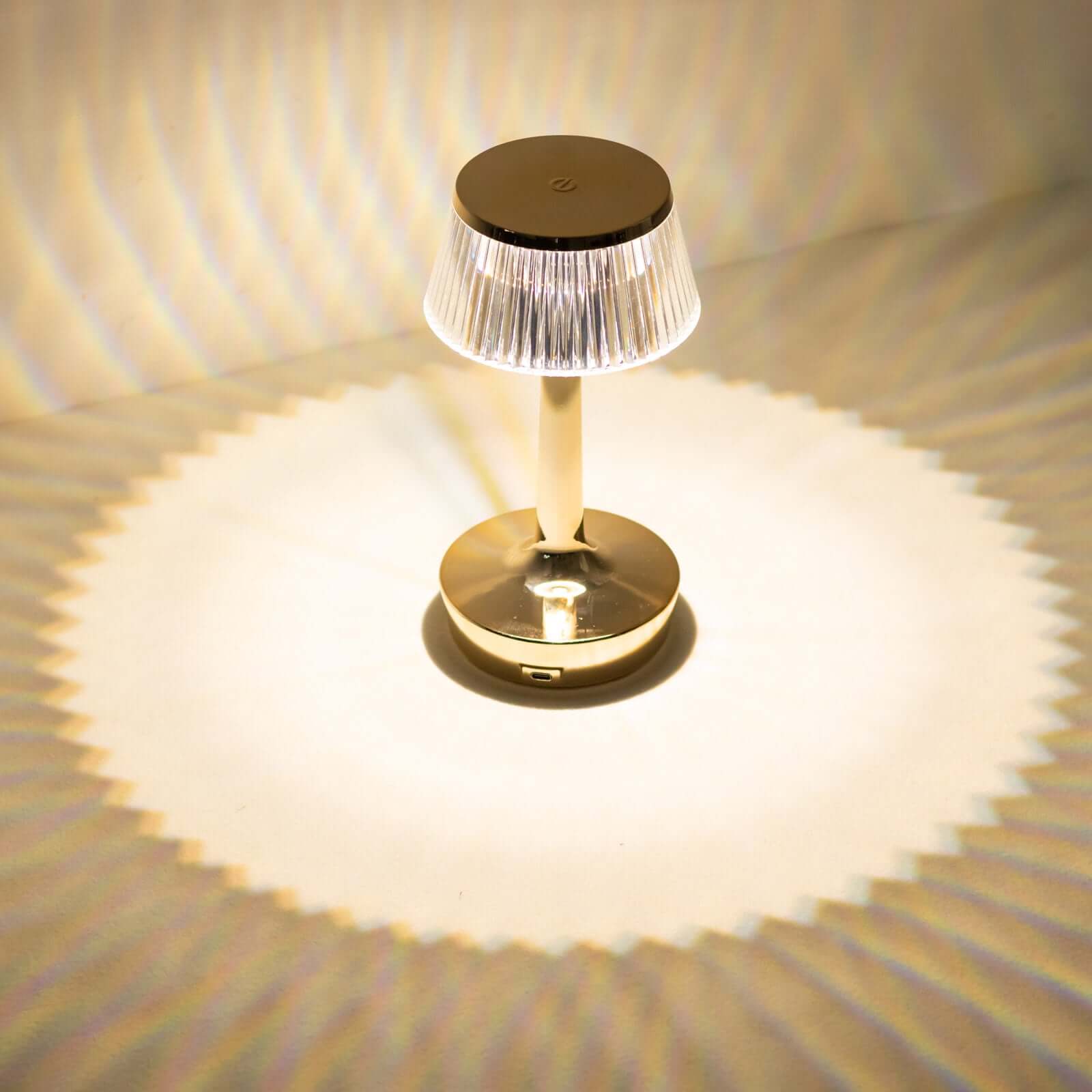 Acrylic LED Mushroom Table Lamp Clear Gold Color Changing Touch Control Night Light - Rechargeable Centerpiece 9"