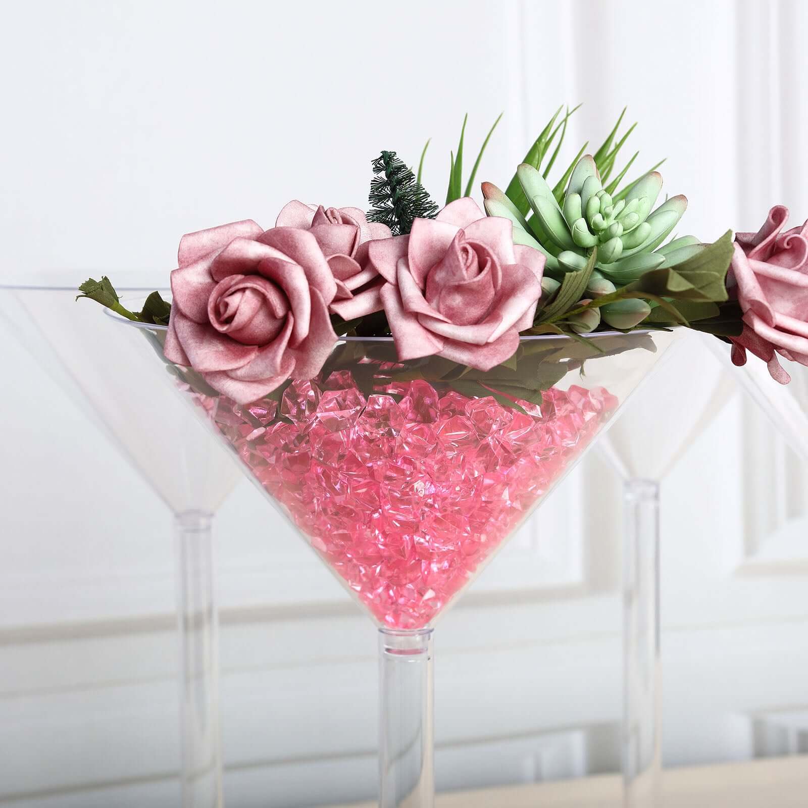 4-Pack Plastic Flower Vases Martini Glass Design Clear - Fillable Long Stem Event Centerpieces 18"