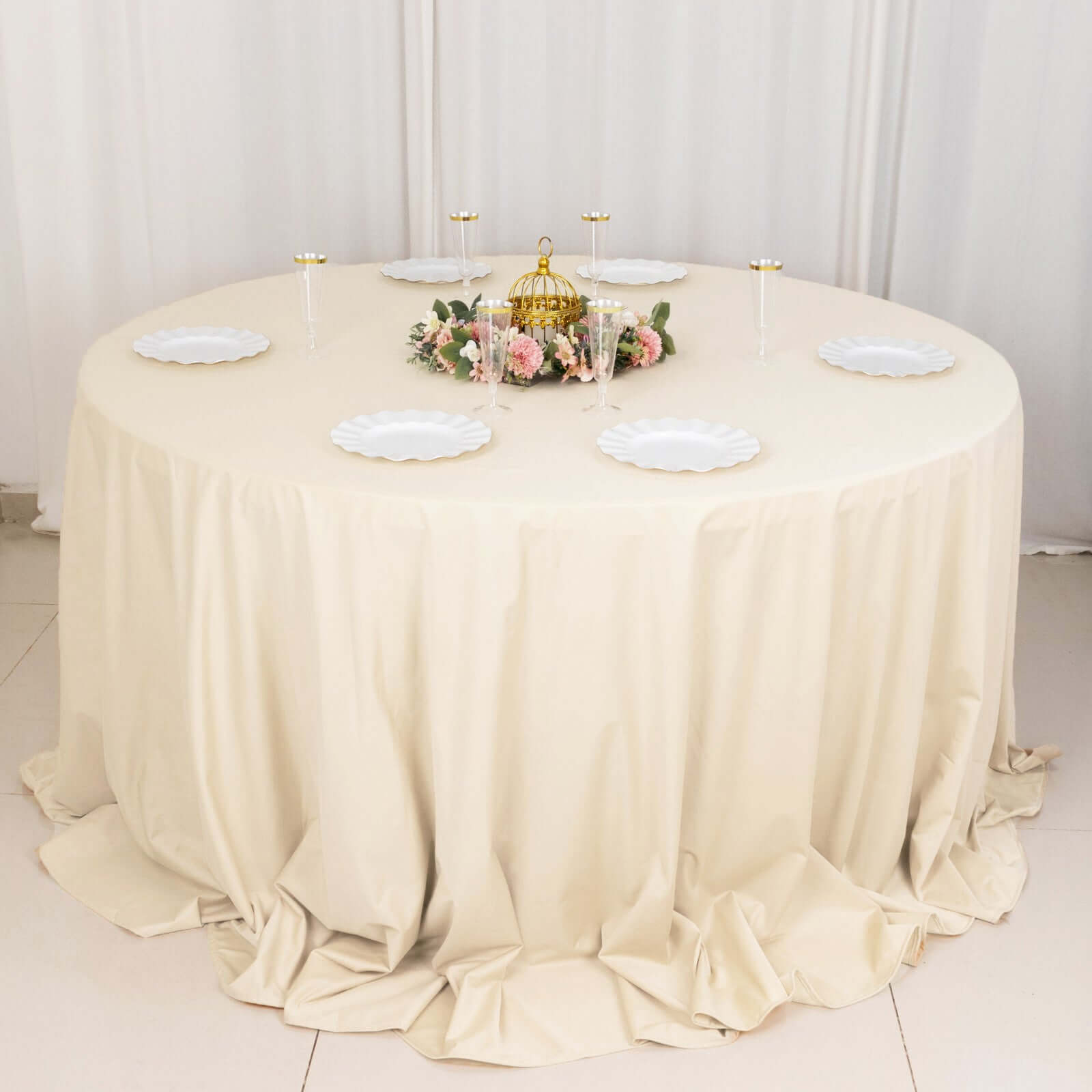 Scuba Round 132" Tablecloth Beige - Wrinkle Free & Stain Resistant Seamless Table Cover