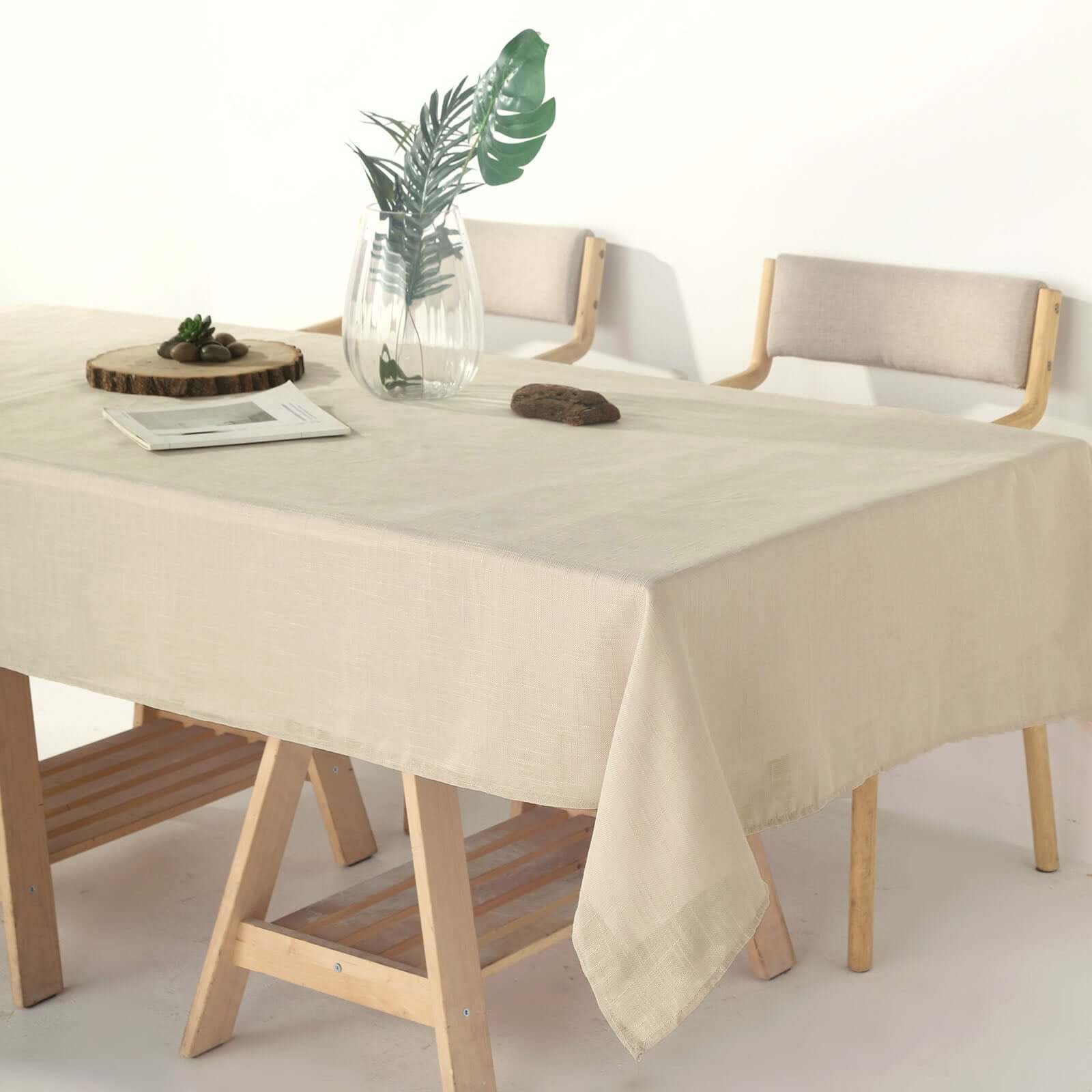 Faux Linen 60"x102" Rectangular Tablecloth Beige - Slubby Textured & Wrinkle Resistant Table Cover