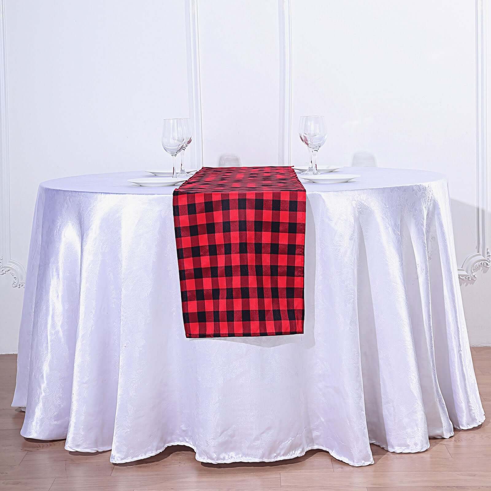 Polyester 14"x108" Table Runner Black/Red Gingham Buffalo Plaid - Checkered Outdoor Table Runner