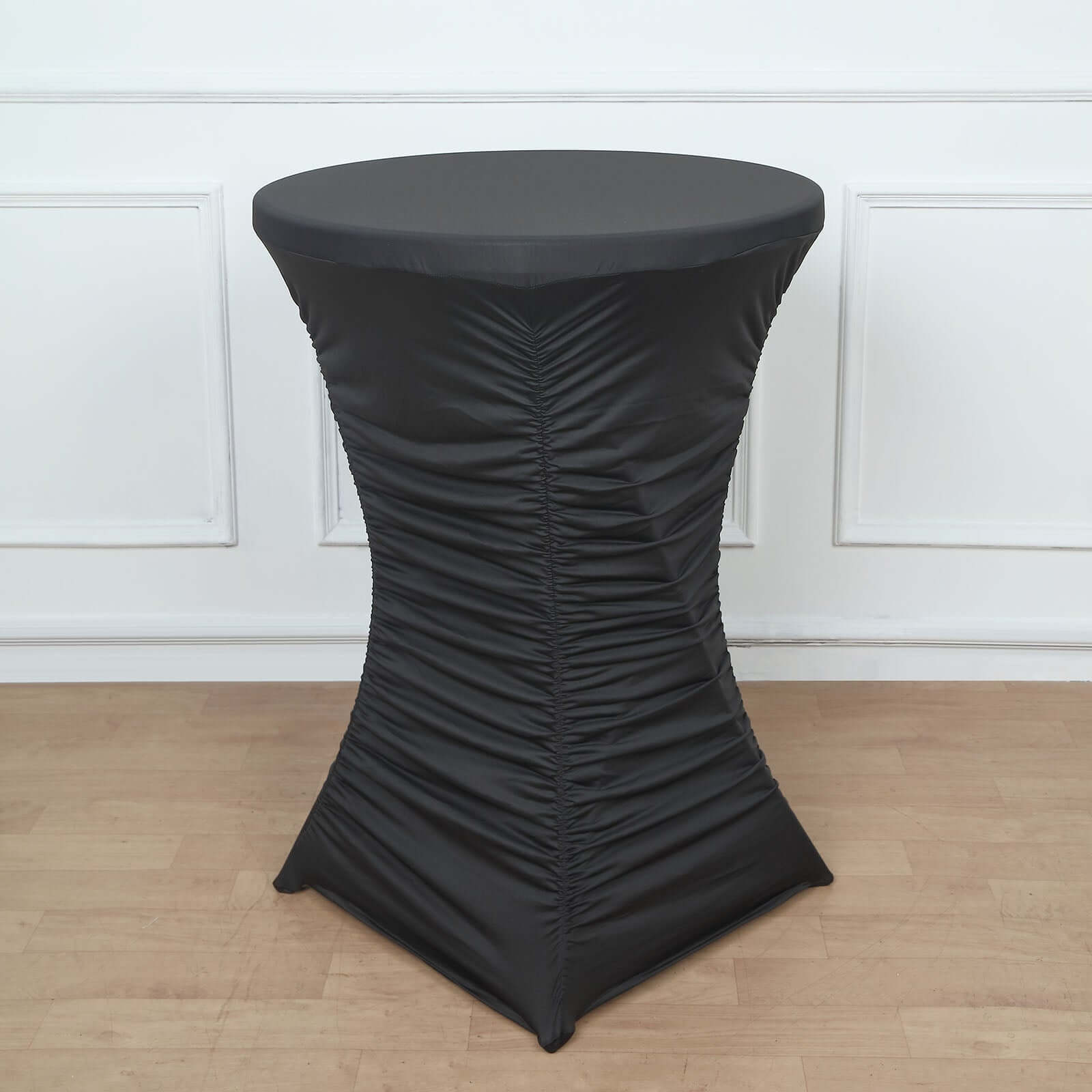 Heavy Duty Spandex 30" Fitted Round Cocktail Table Cover Black Ruched Pleated - Durable Stretch Design