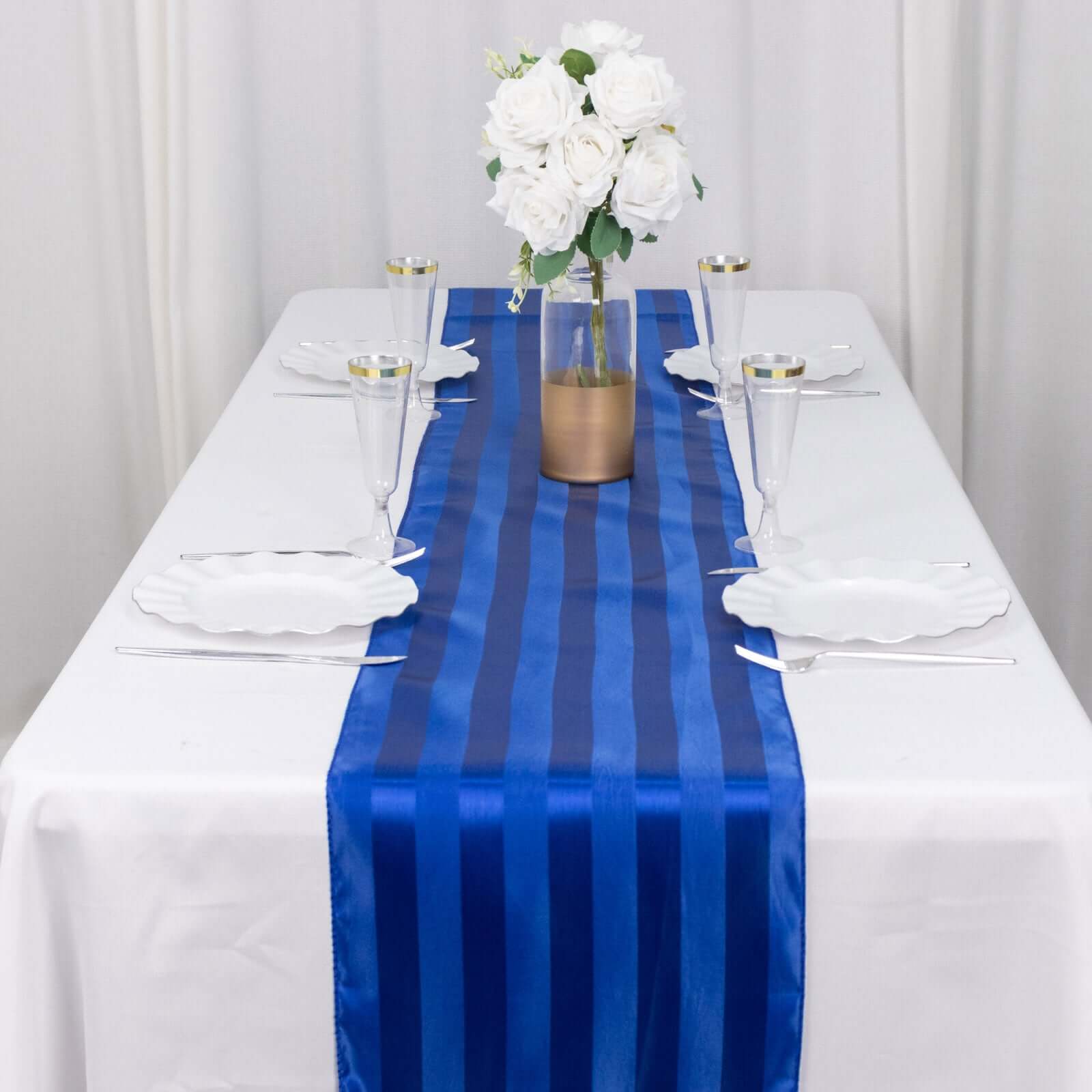 Satin 12"x108" Table Runner Royal Blue - Stripe Table Decor
