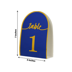 25-Pack 7" Disposable Table Numbers, Royal Blue Free Standing Double Sided Table Number Place Cards with Metallic Gold Foil Numbers 1-25