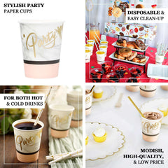 24-Pack Paper Cups in Blush with Marble Top - Stylish Disposable Party Cups for Hot & Cold Beverages 9oz