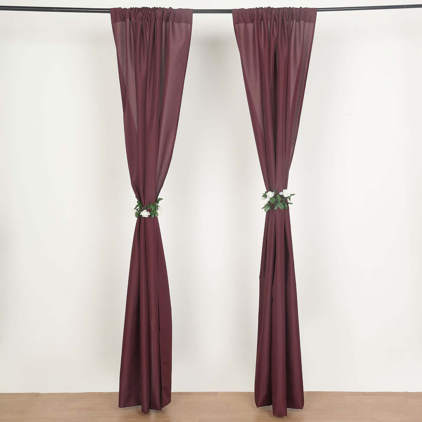 2 Pack Burgundy Polyester Event Curtain Drapes, 10ftx8ft Backdrop Event Panels With Rod Pockets 130 GSM