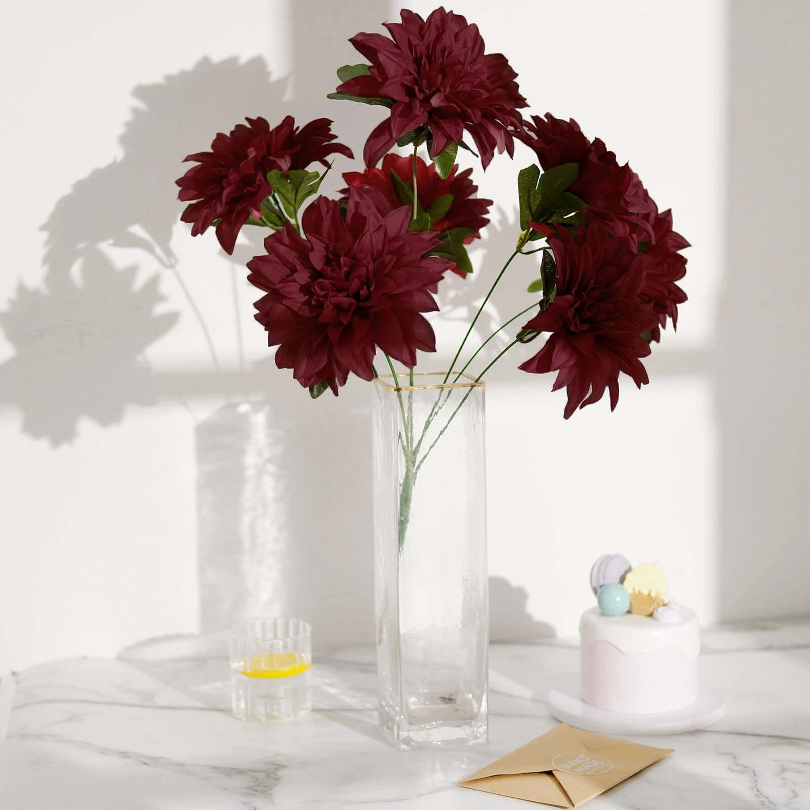 2 Bouquets 20" Burgundy Artificial Silk Dahlia Flower Spray Bushes