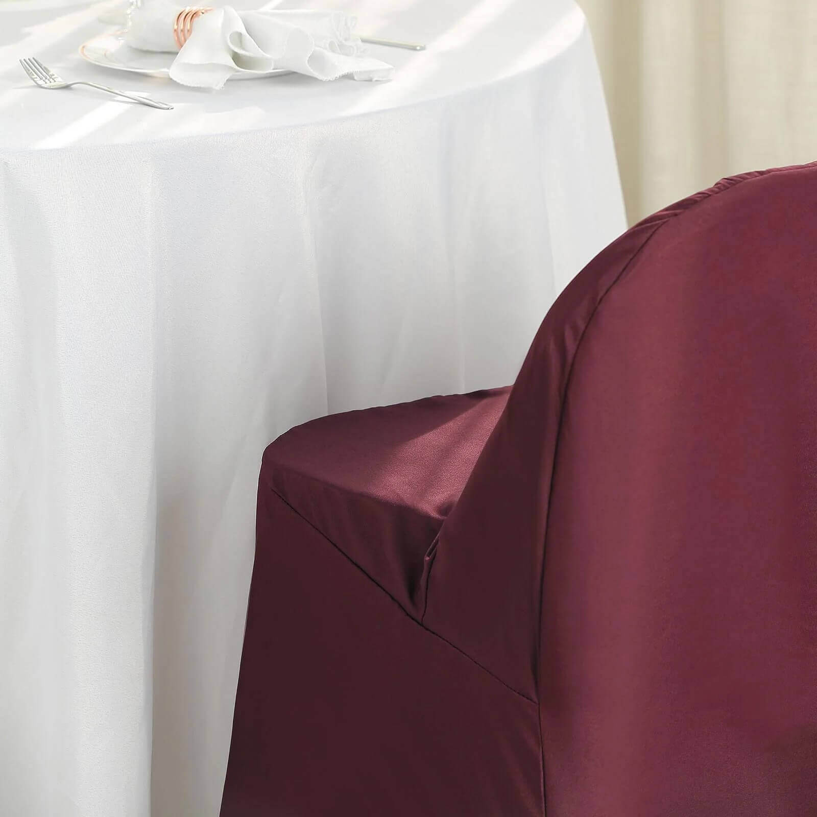 10 Pack Polyester Chair Covers for Folding Chairs Burgundy - Wrinkle-Free Stain-Resistant Slip-On Slipcovers